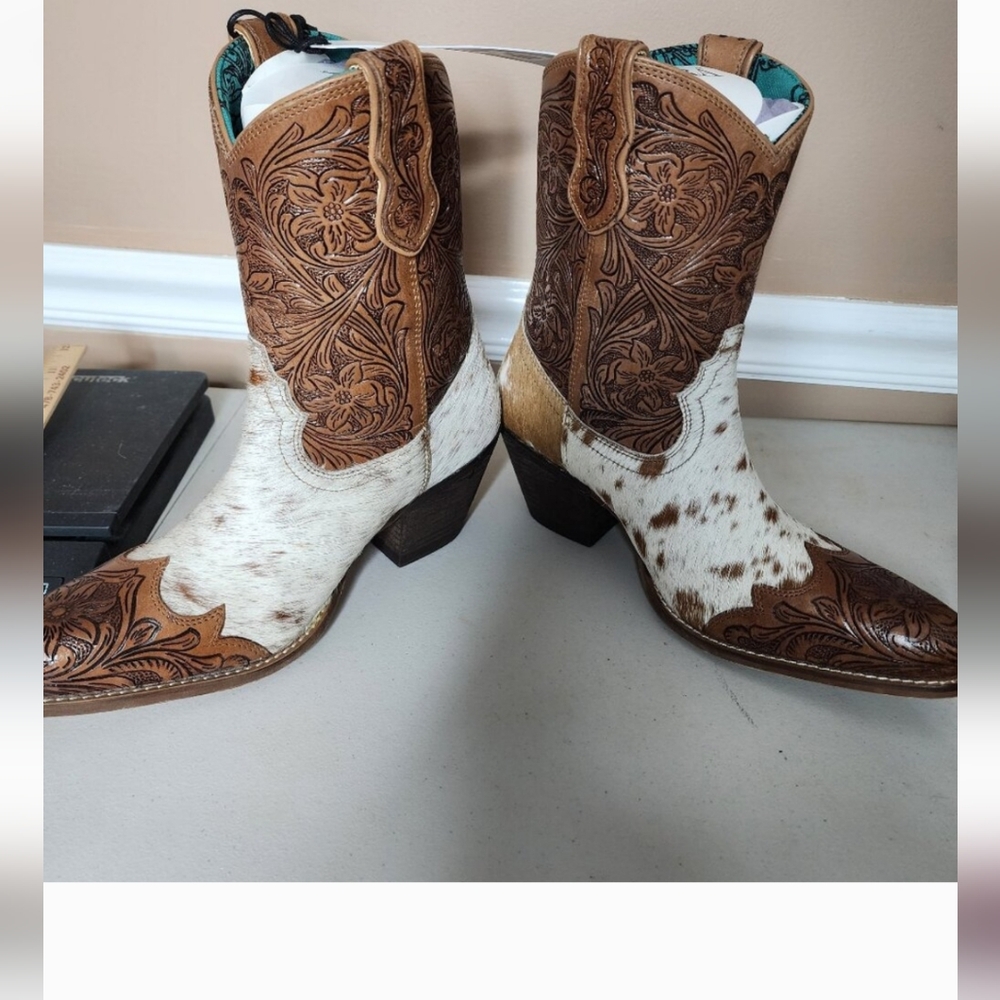 MYRA BAG Kelsey Short Cowboy Boots Brown Hair On Hide Size 9 NWT